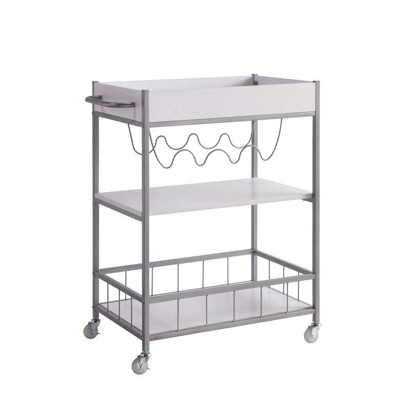 Carrello da cucina con ruote, contenitore a tre livelli e portabottiglie da quattro bottiglie