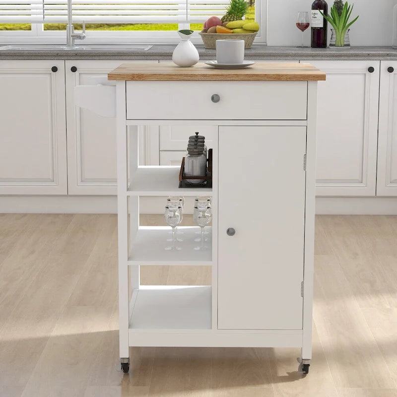 Carrito auxiliar con ruedas para cocina, estantes ajustables y toallero
