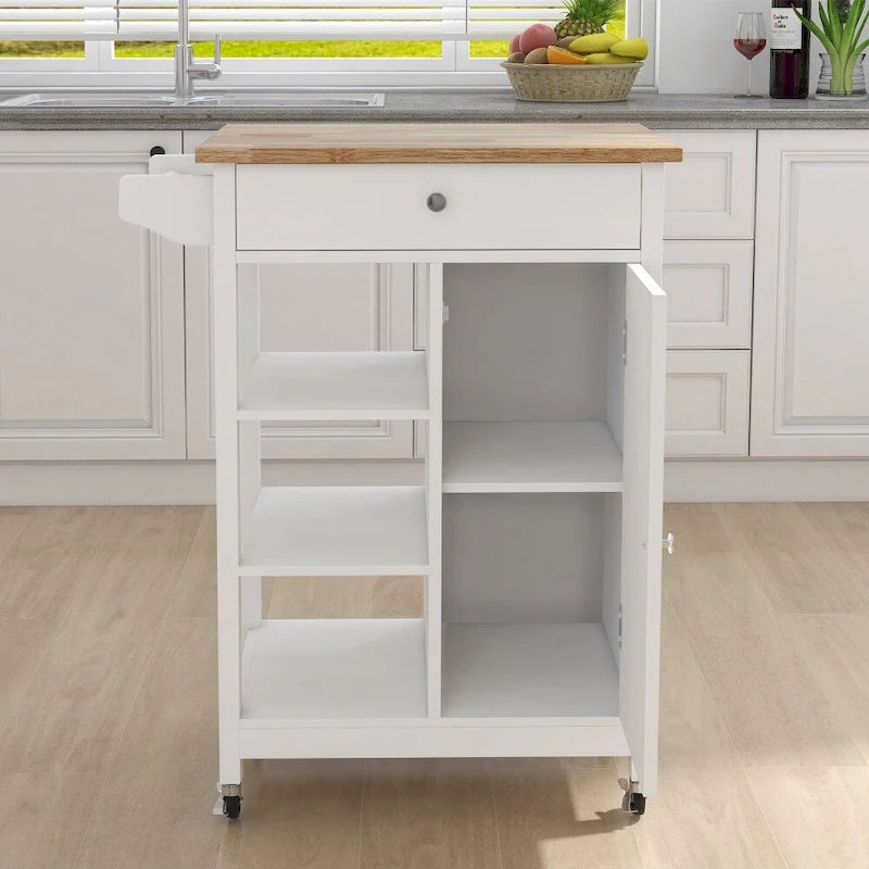 Carrito auxiliar con ruedas para cocina, estantes ajustables y toallero
