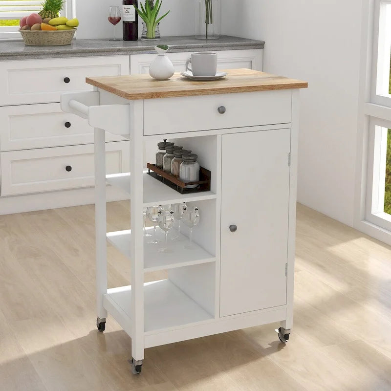 Carrito auxiliar con ruedas para cocina, estantes ajustables y toallero