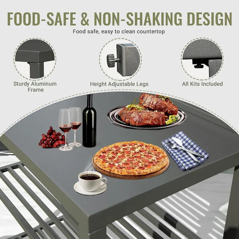 Isla de cocina para exterior con almacenamiento y estante doble de almacenamiento