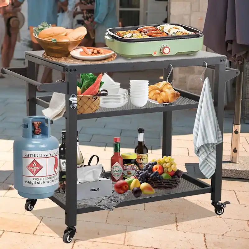 Desserte de barbecue d’extérieur avec roulettes