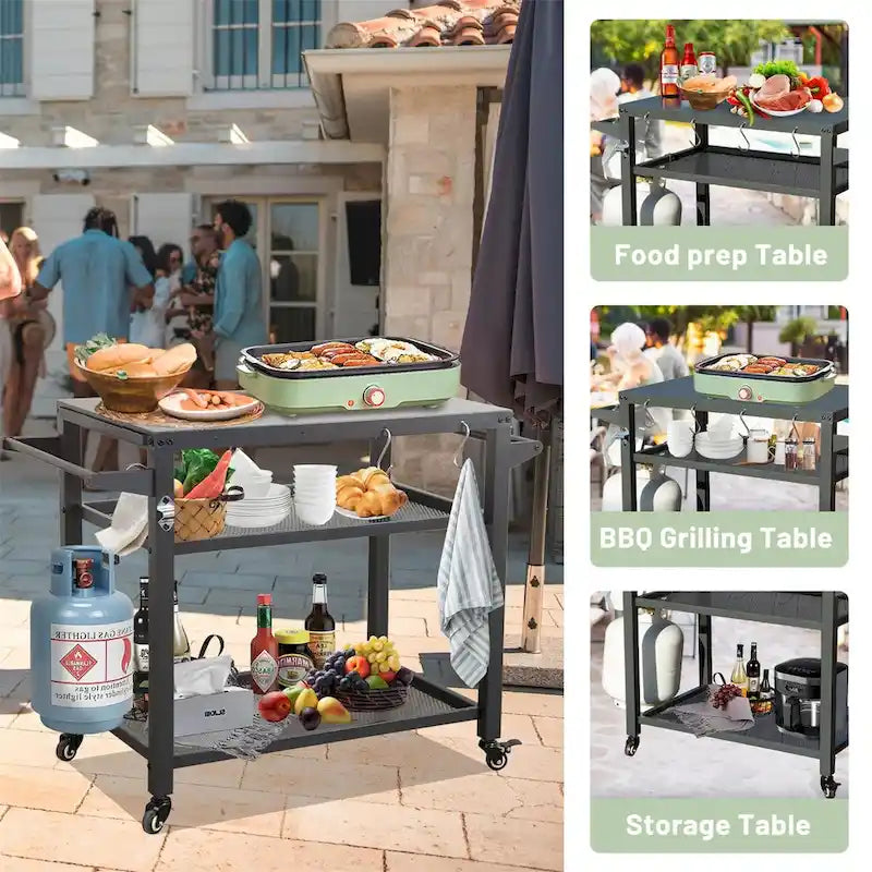 Desserte de barbecue d’extérieur avec roulettes