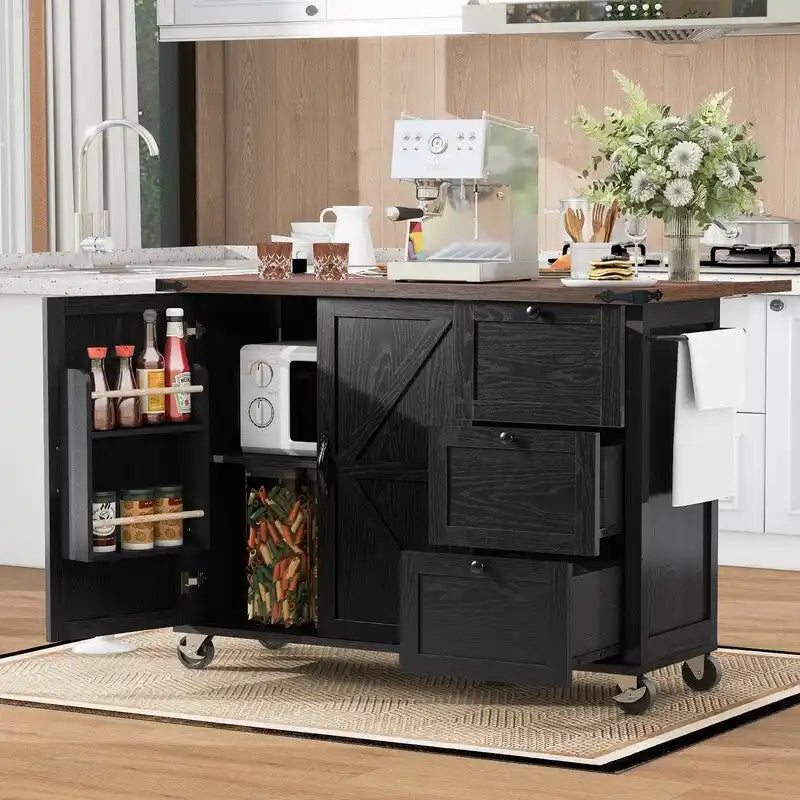Isla de cocina estilo granja con toma de corriente y ala abatible