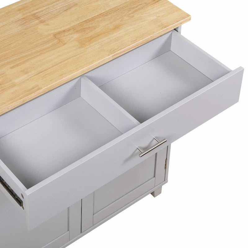 Isla de cocina de 39 pulgadas de ancho con espacio de almacenamiento y encimera de madera de caucho