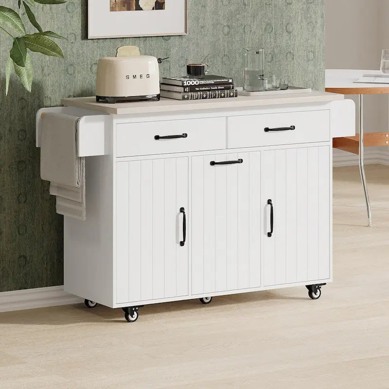 43.8-Inch Wide Kitchen Island with Trash Can Storage Cabinet