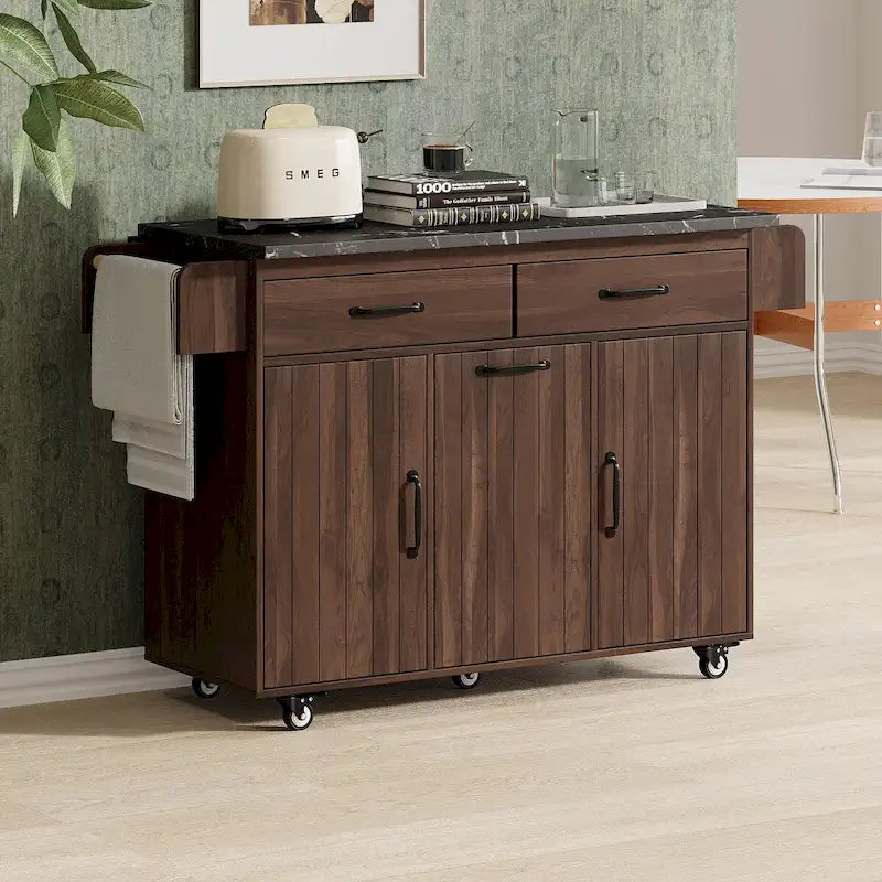 43.8-Inch Wide Kitchen Island with Trash Can Storage Cabinet