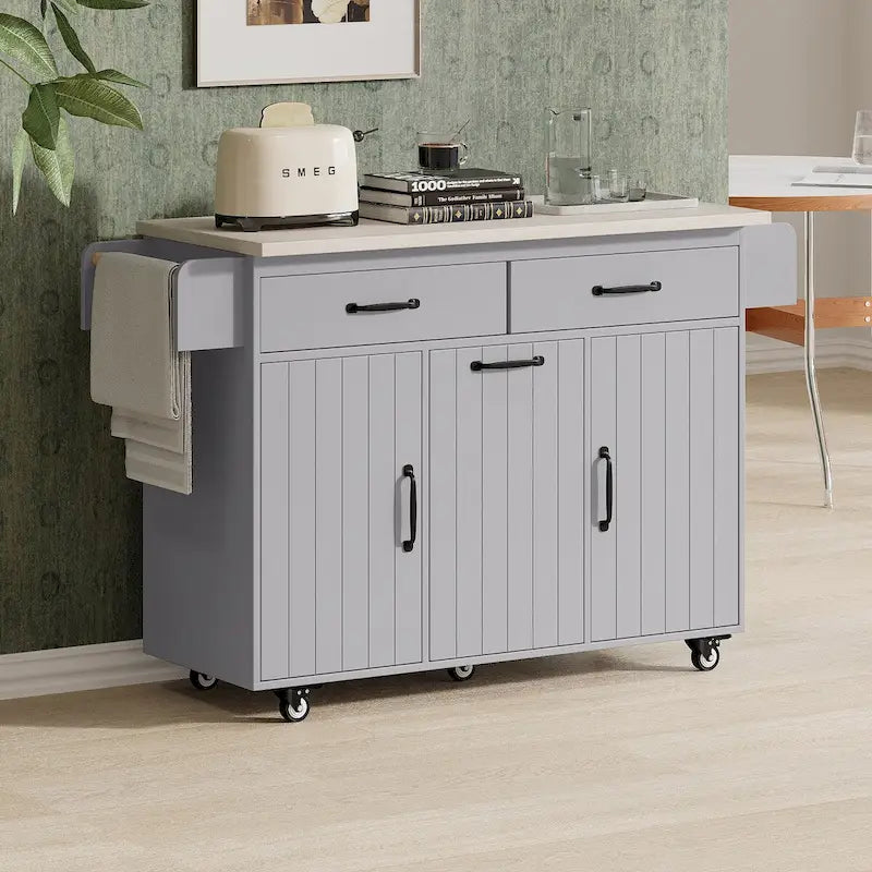 43.8-Inch Wide Kitchen Island with Trash Can Storage Cabinet
