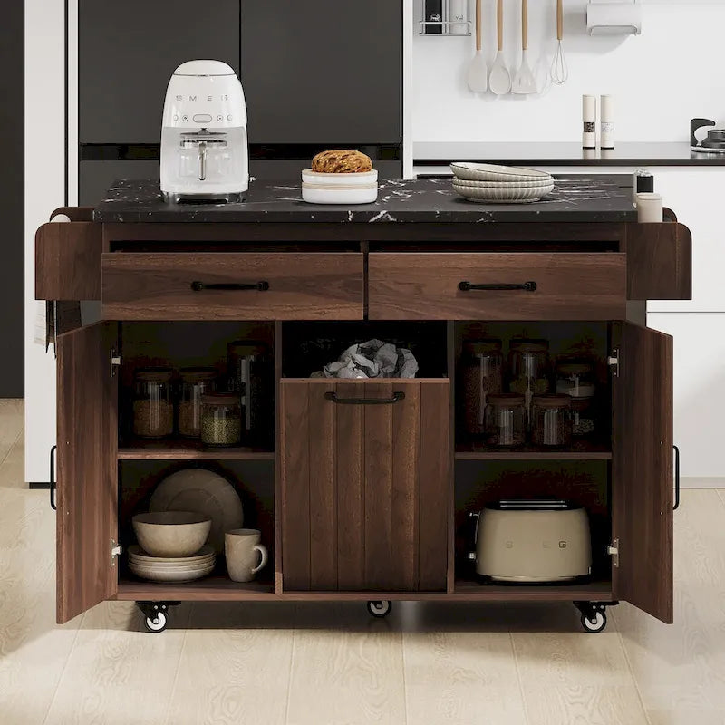 43.8-Inch Wide Kitchen Island with Trash Can Storage Cabinet