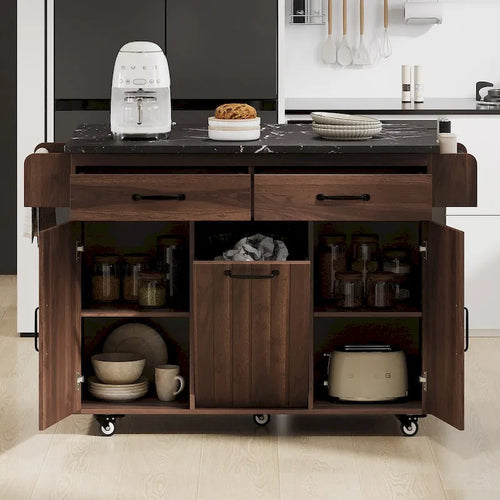 Îlot de cuisine de 43.8 pouces de large avec meuble de rangement pour poubelle